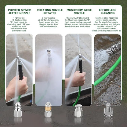 Sewer Jetter Kit for Pressure Washer 100FT – 5800PSI High-Pressure Drain Cleaner, M22 & 1/4'' NPT Universal Fit, Unclog Gutters & Sewer Lines, Durable Jetter Hose for Homeowners & DIYers