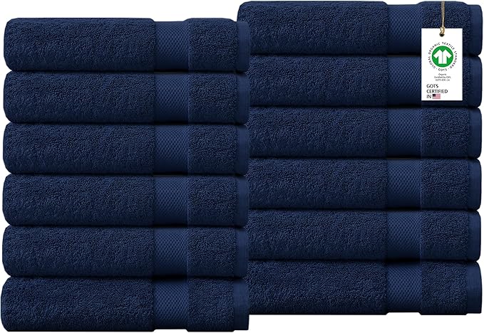 Delara 100% Organic Cotton Towels 650 GSM Plush Feather Touch Quick Dry Bath Towel, Pack of 12 GOTS Certified, Oeko-Tex Green Certified, Organic Cotton Bath Towel, 30"X58"