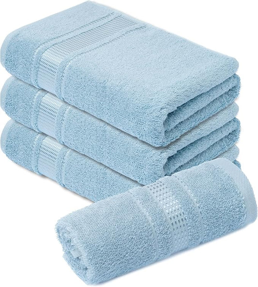 Melissa Linen, 100% Cotton Washcloths for Bathroom, 4-Piece 12x12 in Wash Cloth Set, Turkish Small Hand Towels, Soft Rags for Face and Body, (Blue Washcloths)