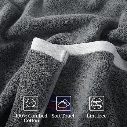 REDKISS 6 Pack Cotton Towel Set with Luxury Embellished Border, 600 GSM Ultra Soft & Highly Absorbent Bath Towels Set with 2 Bath, 2 Hand, 2 Washcloths for Bathroom, Gym, Spa, Hotel, Light Grey
