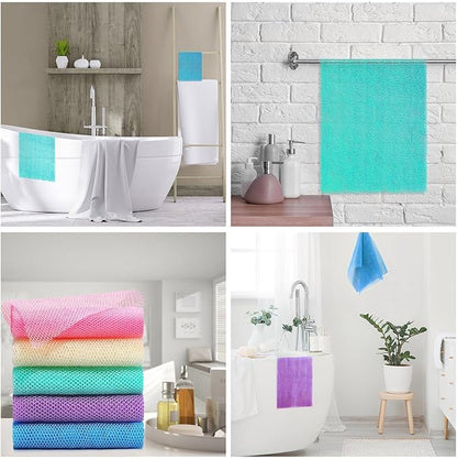 UJFQBH 6 Pieces African Bath Sponge African Net Long Net Bath Sponge Exfoliating Shower Body Scrubber Back Scrubber Skin Smoother,Great for Daily Use (Purple, Purple, Pink, Orange, Blue, Green)