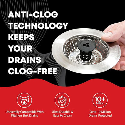 Kitchen SinkShroom Revolutionary Clog-Free Stainless Steel Sink Strainer, Chrome gray