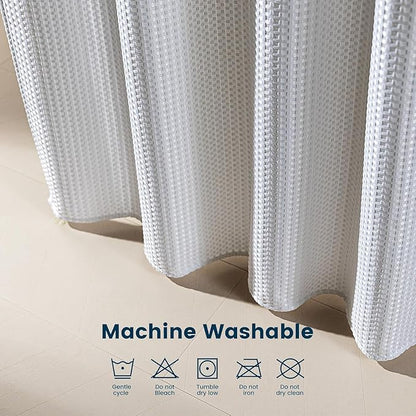 SLEEP ZONE Shower Curtain Liner, Waffle Shower Curtains for Bathroom, Heavy Duty Thick Fabric Shower Curtains - 285GSM Luxury Weighted Polyester Bath Curtain, 72" × 74" (Pure White)