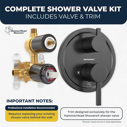HammerHead Showers Solid Metal Shower Valve and Trim Kit, Two-Handle Volume and Temperature Control with Integrated Diverter, Pressure Balance Rough-In Valve Included, Oil Rubbed Bronze