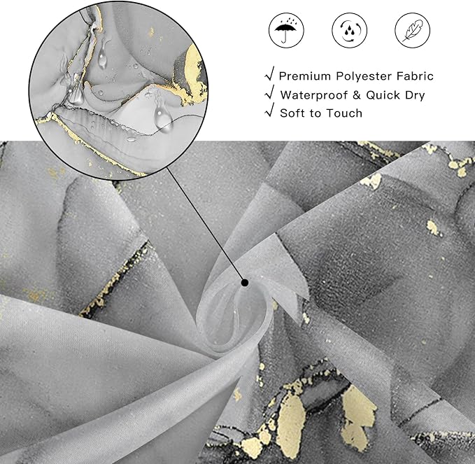 Extra Long Shower Curtain 72 x 84 Inch, Grey Tall Abstract Marble Shower Curtains for Bathroom, Modern Luxury Art Decor Ink Texture Fabric Shower Curtain Set with Hooks