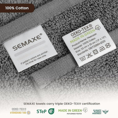 SEMAXE 100% Cotton Washcloths for Bathroom - 24 Pack, Quick-Dry Face Towels with Hanging Loop, Highly Absorbent and Soft, 13x13 Inch, Grey