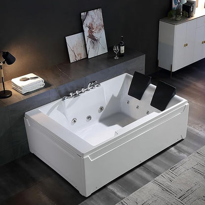 Empava 72" x 48" Whirlpool Tub, 2 Person Jetted Bathtub, Hydro Massage & Chromatherapy [ETL Certified], 3 Sided Apron, Acrylic , 1125 Watt, 110 Gallons, Left Drain