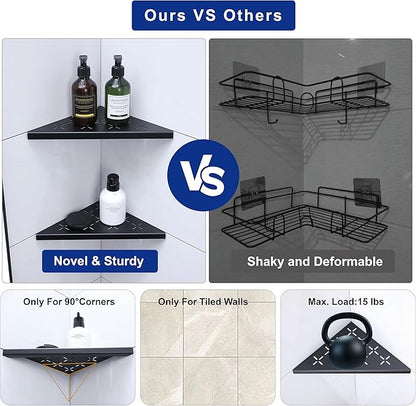 10" Corner Shower Shelf, 2-Pack Shower Shelves SUS304 Stainless Steel Bathroom Shelves for Tile Walls, Recessed Corner Shelf Organizer Rack, No Drilling (Matte Black)