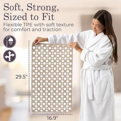 Non Slip Bathtub Mat and Shower Mat Beige TPE Strong Suction Cups Aesthetic Bath Mat for Inside Shower with Soft Texture, Quick-Dry Drain Holes, Spa-Inspired Design 30x17” (75x43 cm) (2)