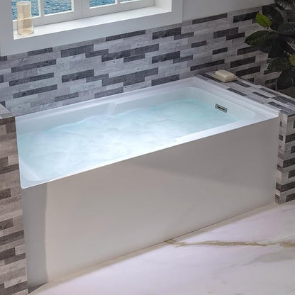 WOODBRIDGE 60" Acrylic Rectangular Alcove Soaking Bathtub in White with Right Drain, Brushed Nickel Pop-Up Drain Included BA6030R