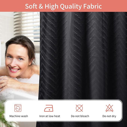 Hookless Shower Curtain with Snap in Liner 71" x 74" Double-Layer Waterproof Polyester Shower Curtain for Bathroom or Hotel Use,Removable Liner,Magnetic Hem,Large Rings,Machine Washable,Black