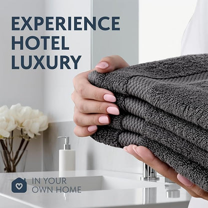 White Classic Luxury Dark Gray Hand Towels - Soft 100% Turkish Cotton | Highly Absorbent Hotel spa Bathroom Towel Collection | 16x30 Inch | Set of 6