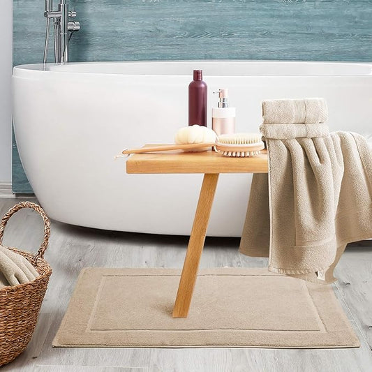 Hearth & Harbor Bath Mat Towels - 100% Ring Spun Cotton Luxury Bath Mat Floor Towels - Ultra Soft & Highly Absorbent Bath Towels Set of 4 - Cream