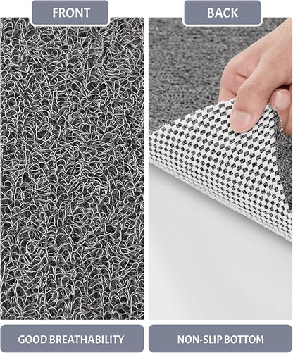 Mecko Non-Slip Shower Mat, Anti-Slip Bath Mat with Foot Scrubber – Quick-Drying Loofah Texture for Indoor and Outdoor Use, Bathtubs and Wet Areas (Grey, 17"x30")