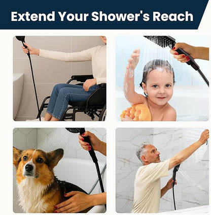 BRIGHT SHOWERS Shower Hose For Hand Held Shower Heads, 79 Inches Cord Extra Long Stainless Steel Hand Shower Hose, Ultra-Flexible Replacement Part with Brass Insert, Matte Black