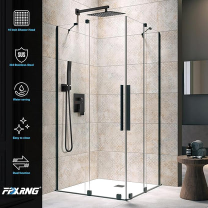 Black Shower Faucet Set, Rainfall Shower System with Square Shower Head and Handle Set, Wall Mounted Shower Fixtures, Full Metal Trim Repair Kit 12 inch Matte Black (With Shower Valve)