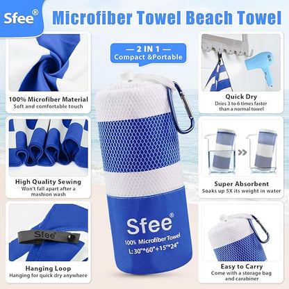 Sfee 4 Pack(8Pcs) Microfiber Travel Towel, Beach Towel Quick Dry Towel Camping Towel Super Absorbent Compact Lightweight Sports Towel Gym Towel Set for Beach, Gym, Hiking, Pool, Backpacking, Yoga