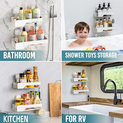 TAILI Shower Caddy Suction Cup 2 Pack,Stainless Steel Rustproof Shower Shelves,No Drilling Wall Mounted Basket,Large Capacity,Removable Suction Cup Bathroom Organizers & Home Decor, White