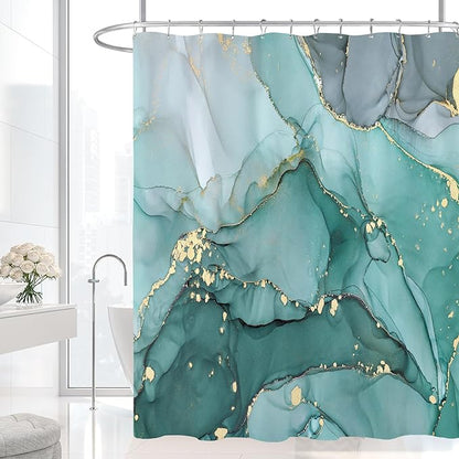 Long Shower Curtain 72 x 78 Inch, Tall Abstract Marble Shower Curtains for Bathroom Decor, Modern Luxury Art Decor Ink Texture Fabric Shower Curtain Set with Hooks, Turquoise