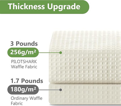 No Hook Waffle Weave Shower Curtain Set with Snap-in Fabric Liner and Mesh Top Window,256GSM Heavy Duty Fabric,Cream Washable Luxury Shower Curtain for Bathroom Stalls (72x75 Inch)