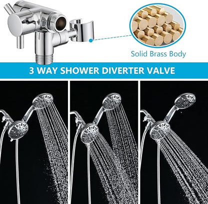 PDPBath Solid Brass 3 Way Shower Arm Diverter Valve with Handheld Holder for Dual Shower Heads with G1/2 Universal Connection - Chrome