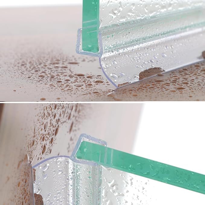 Frameless Shower Door Seal Strip 2 Pack x 39 Inch H for 3/8" Thick Glass Shower Door Side Seal Strip Bottom Seal Door Sweep, Ultra Clear Polycarbonate Stop Shower Leaks Create A Water Barrier