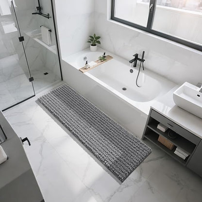 Yimobra Bathroom Runner Rug 70x24 Inch - Extra Long Non Slip Chenille Bath Mat, Soft & Absorbent, Machine Washable Shaggy Hallway Carpet for Vanity Tub Shower, Gray Home Decor Accessories
