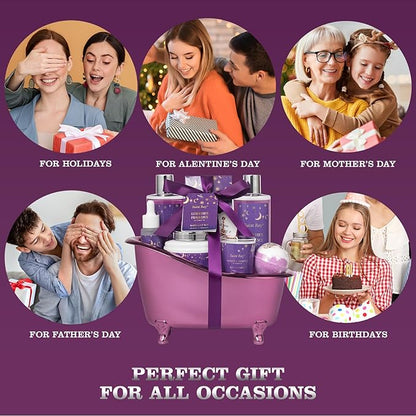 Bath Basket Spa Kit Spa Gifts for Women, Luxury Bath and Body Basket Set 10pcs Self Care Kit Lavender Scent Birthday Gifts Skin Care Set, Christmas Gifts for Women, Beauty kits Bridal Shower