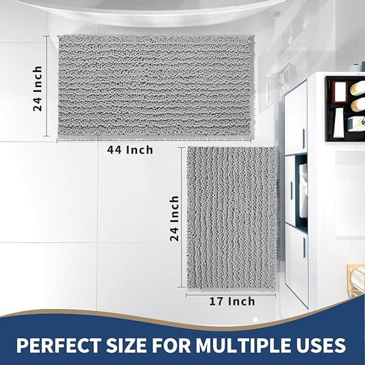 Yimobra Gray Bathroom Rugs Sets 2 Piece - Luxury Chenille Shaggy Bath Mat, Super Absorbent & Non Slip & Quick Dry, Soft Thick Bathroom Carpet for Tub Shower Floor, Machine Washable, 44x24+24x17 Inch