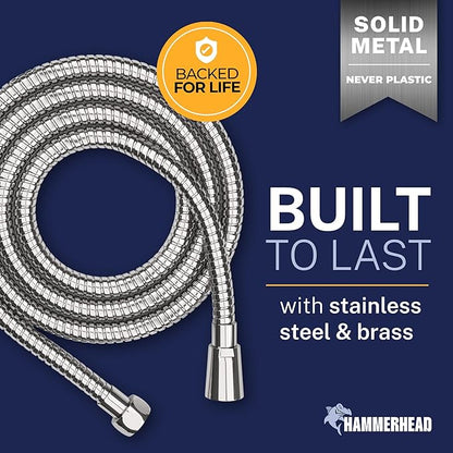 HammerHead Showers Solid Metal Shower Hose Attachment for Showerhead, Extra-Long 72-Inch Universal Replacement Hose for Hand held Shower, Chrome