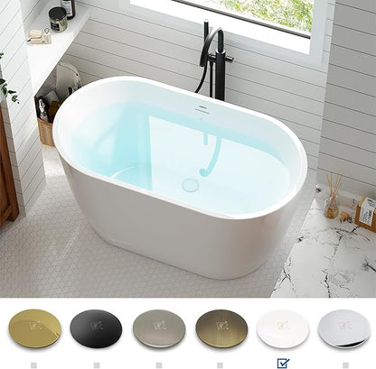 FerdY 47" Bali Acrylic Freestanding Bathtub with Headrest, Gracefully Shaped Freestanding Soaking Bathtub, cUPC Certified, Toe-Tap White Drain & Overflow & Bath Pillow Included