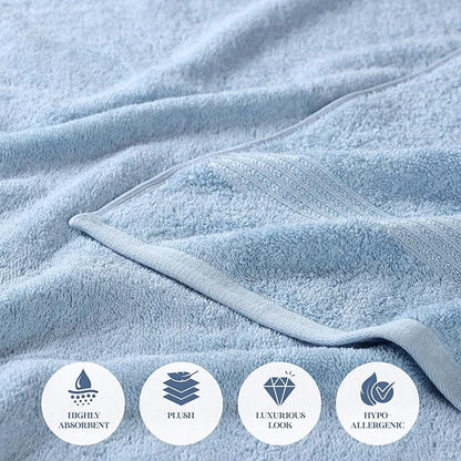 Superior Egyptian Cotton Bath Towel Set, Home Bathroom Towels, Master, Guest Bath, Decor Essentials, Quick Dry, Absorbent, Large Body Towels, Spa, Hotel, Resort, Adult, Kids, Set of 2, Light Blue