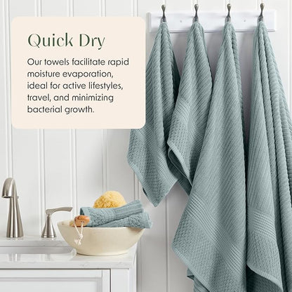 Springtree Home 100% Cotton Bath Towel Set of 4 | Super Soft & Absorbent with Quick-Dry Fibers | 4 Bath Towels | Textured and Durable Cotton | Krista Collection - Silver Blue