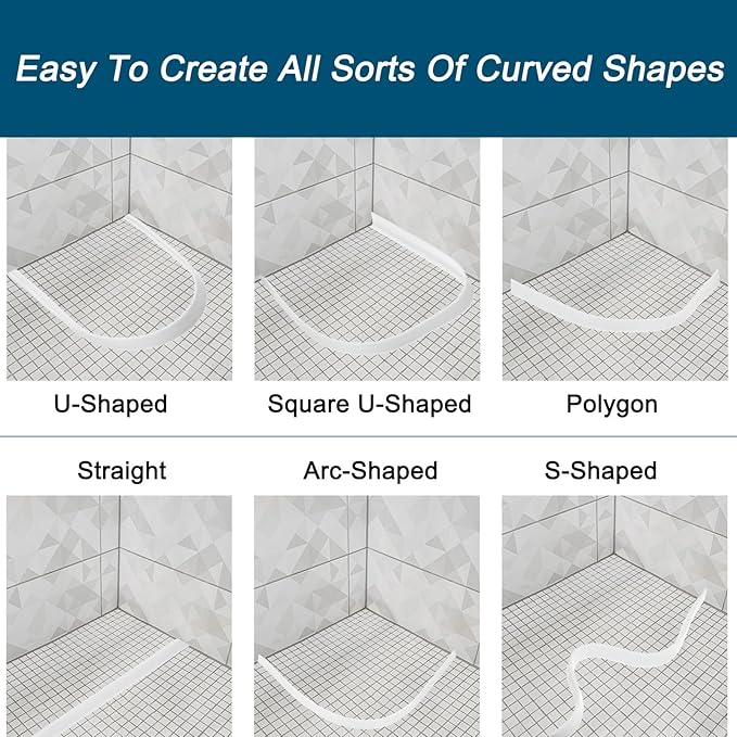 uxcell 118 Inch Collapsible Shower Barrier Stopper Water Splash Guard Blocker 118"Lx0.8"Wx0.5"H for Bathroom Kitchen Wet and Dry Separation, Gray