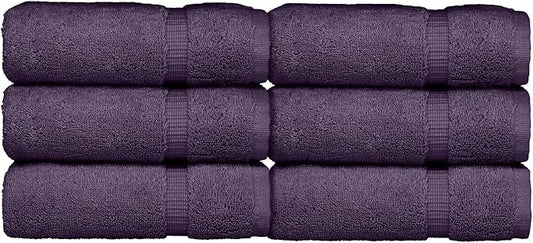 Luxury Hotel & Spa Collection, Quick Dry 100% Turkish Cotton 700 GSM, Eco Friendly Towel, for Bathroom, Gymand Kitchen Dobby Border Soft Hand Towel Set 16 X 30, Plum, Hand Towels - Set of 6