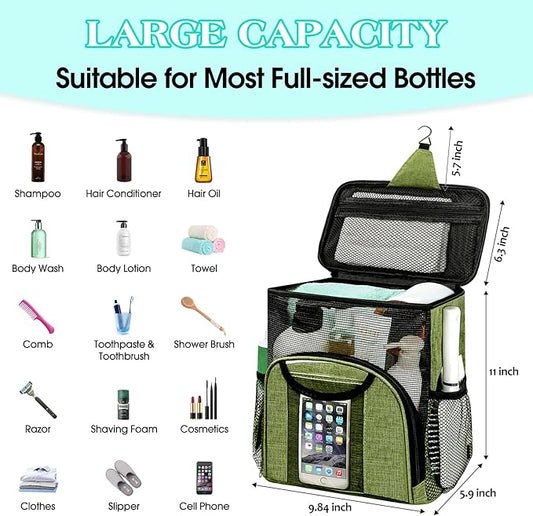 Attmu Portable Shower Caddy College Tote Bag, Quick Dry Hanging Toiletry Bag, Large Capacity Mesh Shower Caddy Portable for College Dorm Room Essentials for Boys and Girls for Bath Camping (Green)