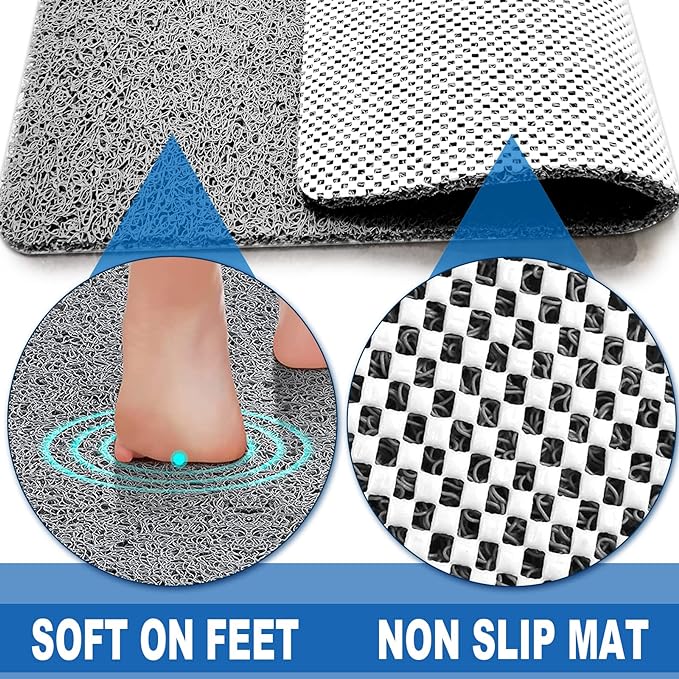 Shower Mats Non Slip for Elderly, 24x47’’Extra Lager Loofah Shower Mat, Loofah Bath Mats for Shower, Non-Slip Bath Mat for Elderly-Grey