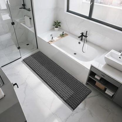 Yimobra Bathroom Runner Rug 70x24 Inch - Extra Long Non Slip Chenille Bath Mat, Soft & Absorbent, Machine Washable Shaggy Hallway Carpet for Vanity Tub Shower, Dark Gray Home Decor Accessories