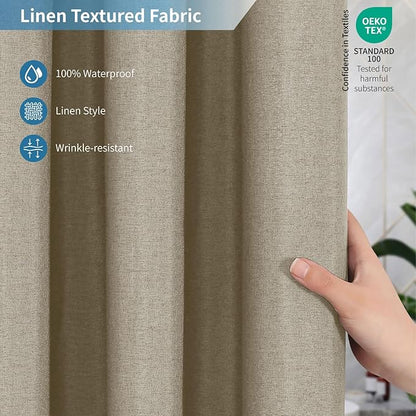 2-in-1 Waterproof Extra Long Fabric Shower Curtain or Liner,Linen Textured,96 Inch Breathable TPU & Washable Bathroom Shower Curtain Set with 12 Plastic Hooks,Modern,72"x96" Khaki