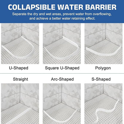 uxcell Shower Water Barrier, 39" Silicone Splash Guard Shower Water Stopper Retention System for Bathtub Sink Washing Machine Dry and Wet Separation, 1.18"W x 0.47"H, Clear