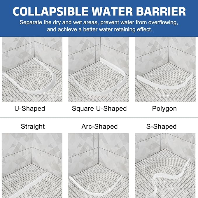 uxcell Shower Water Barrier, 39" Silicone Splash Guard Shower Water Stopper Retention System for Bathtub Sink Washing Machine Dry and Wet Separation, 1.18"W x 0.47"H, Gray