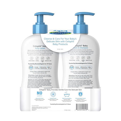 Cetaphil Baby Wash & Shampoo Plus Body Lotion, Healthy Skin Essentials, Head to Toe Hydration for up to 24 Hours, for Delicate, Sensitive Skin, 2-Pack,White
