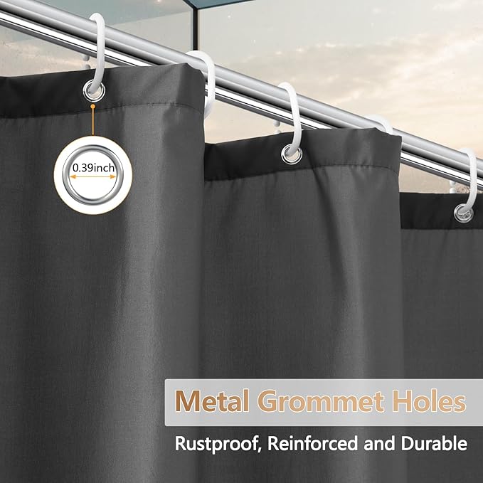 Charcoal Grey Fabric Stall Shower Curtain Liner 36 x 78 inch, Waterproof Cloth Shower Liner Washable with 2 Large Magnets, Narrow Bathroom Shower Curtain for Single Stall