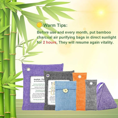 Bamboo Charcoal Bags Odor Absorber 12 Pack×100g Bamboo Charcoal Air Purifying Bags, for Car Air Fresheners, Odor Eliminator for Home，Shoe Deodorizer - Colorful-Activated Charcoal Odor Absorbers
