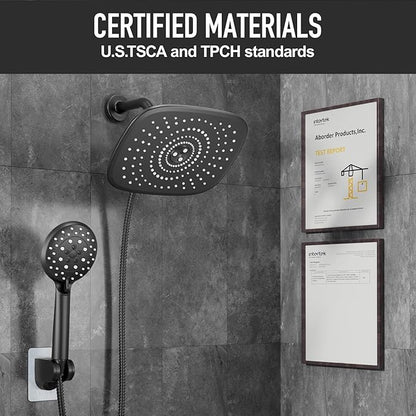 Veken 10 Inch Rain Shower Head with Handheld, High Pressure Rainfall Showerhead Combo with 5 Handheld Water Spray Modes for Bathroom Accessories, Home Decor, Detachable Dual Shower Heads, Matte Black