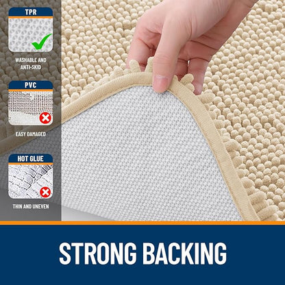 OLANLY Bathroom Rugs 30x18, Extra Soft Absorbent Chenille Bath Rugs, Rubber Backing Quick Dry, Machine Washable Bath Mats for Bathroom Floor, Tub and Shower, Home Decor Accessories, Beige