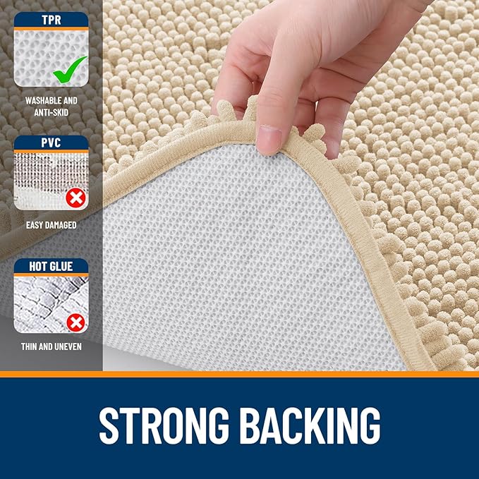 OLANLY Bathroom Rugs 50x30, Extra Soft Absorbent Chenille Bath Rugs, Rubber Backing Quick Dry, Machine Washable Bath Mats for Bathroom Floor, Tub and Shower, Home Decor Accessories, Beige