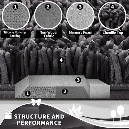 Yimobra Toilet Rugs U Shaped Washable, Soft Comfortable Toilet Mat for Bathroom Floor, Non-Slip Contour Bathroom Rugs for Toilet, Fluffy, Thick, Dry Quickly Absorbent Water, 24 x 20, Dark Grey