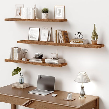 Vivelove 10 Inch Deep Floating Shelves 36 inch Long, 36 x 10 Wide Wall Shelves with Invisible Brackets, for Bedroom Bathroom Living Room Kitchen Office, Farmhouse Home Decor, Set of 2, Rustic Brown