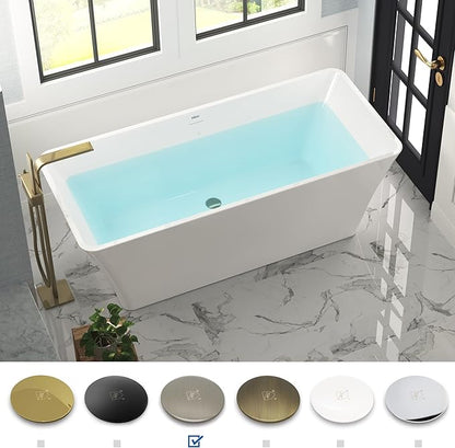 FerdY Sentosa 67" Acrylic Freestanding Bathtub, Contemporary Design Soaking Tub with Brushed Nickel Drain and Minimalist Linear Design Overflow, Easy to Install, 02560